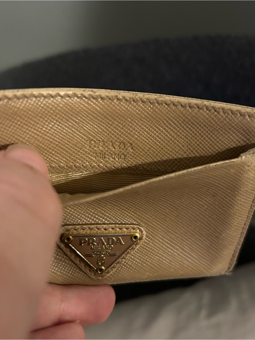 Authentic Prada Saffiano Card Holder in Beige with Gold Accent - Picture 3 of 4